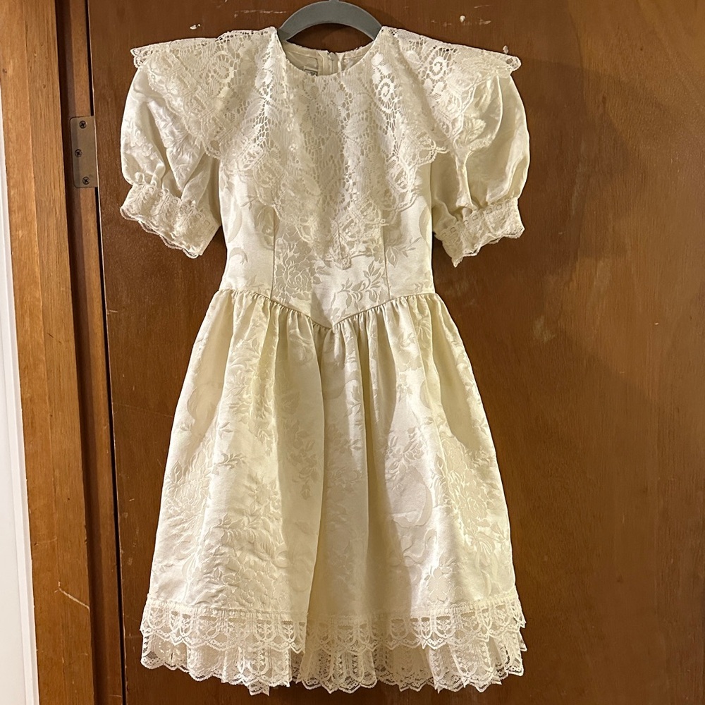 Vintage Jessica McClintock Girls Lace Dress Size 7 Ivory Made in USA